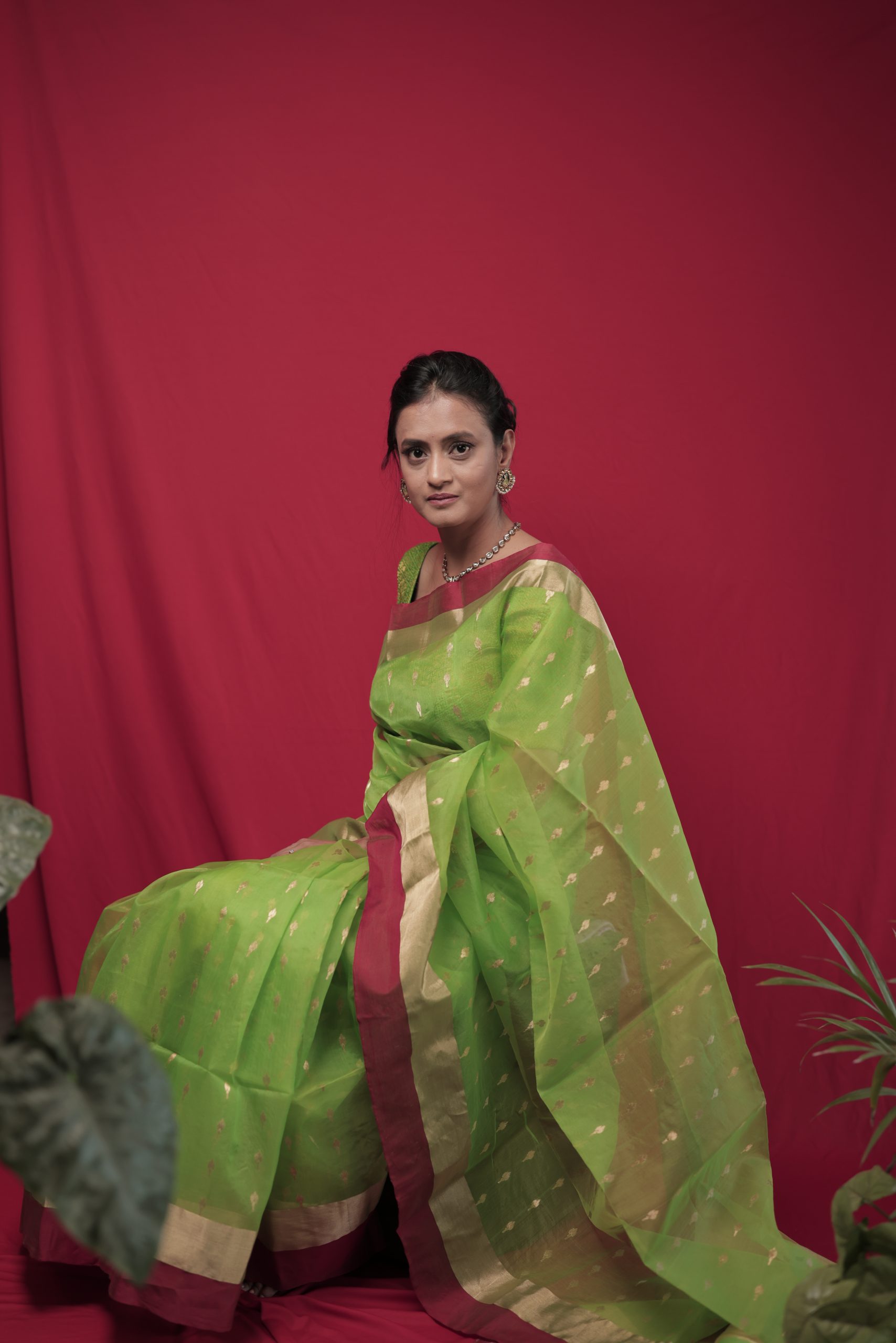 Red Silk Phool Meena Jaal Chanderi Saree – rangoutlet.com